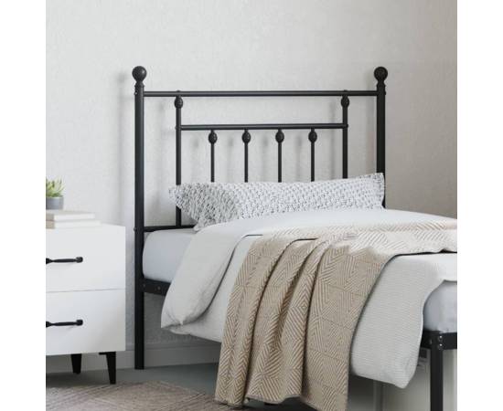 Tăblie de pat metalică, negru, 80 cm, 3 image