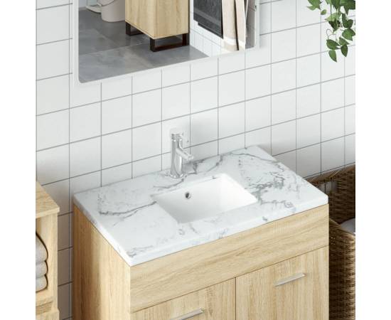 Chiuvetă de baie, alb, 39x30x18,5 cm, pătrată, ceramică