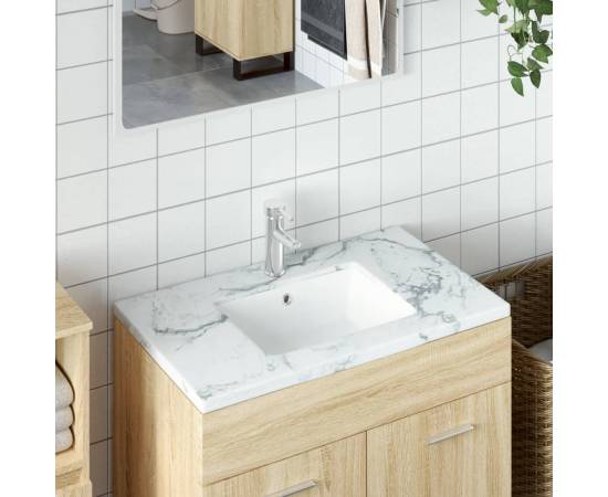 Chiuvetă de baie, alb, 50x40,5x18,5 cm, pătrată, ceramică