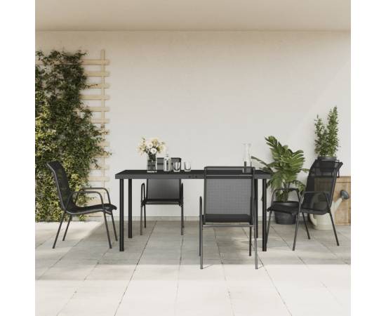 Set mobilier de grădină, 5 piese, negru, oțel și textilenă