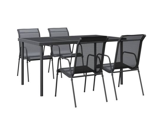 Set mobilier de grădină, 5 piese, negru, oțel și textilenă, 2 image