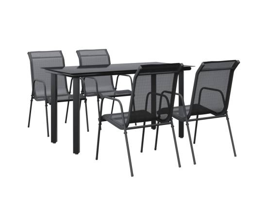 Set mobilier de grădină, 5 piese, negru, oțel și textilenă, 2 image