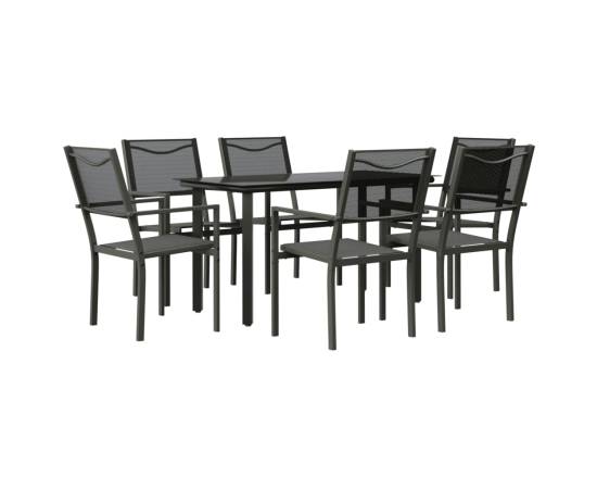 Set mobilier de grădină, 7 piese, negru, oțel și textilenă, 2 image