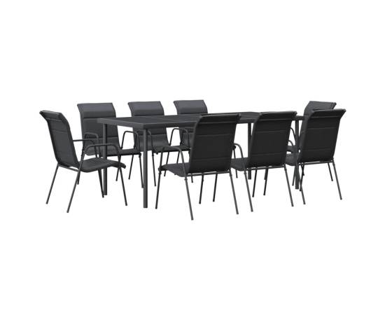 Set mobilier de grădină, 9 piese, negru, oțel și textilenă, 2 image