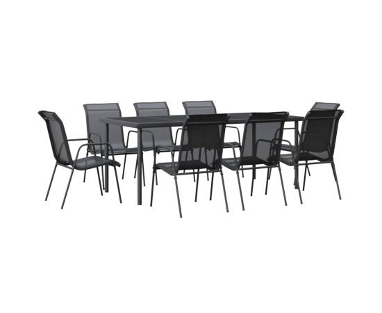 Set mobilier de grădină, 9 piese, negru, oțel și textilenă, 2 image