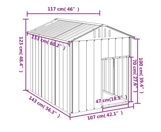 Cușcă câine cu acoperiș antracit 117x153x123 cm oțel galvanizat, 5 image