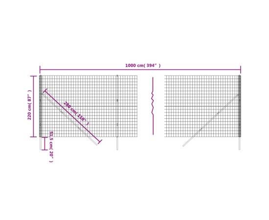 Gard plasă de sârmă, verde, 2,2x10 m, oțel galvanizat, 5 image