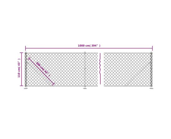 Gard plasă de sârmă cu bordură, argintiu, 1,1x10 m, 6 image