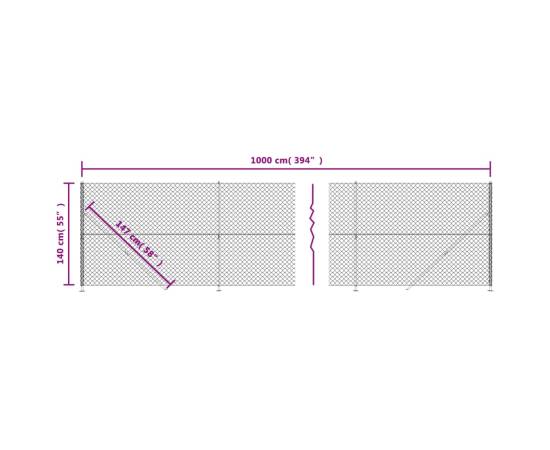 Gard plasă de sârmă cu bordură, argintiu, 1,4x10 m, 6 image