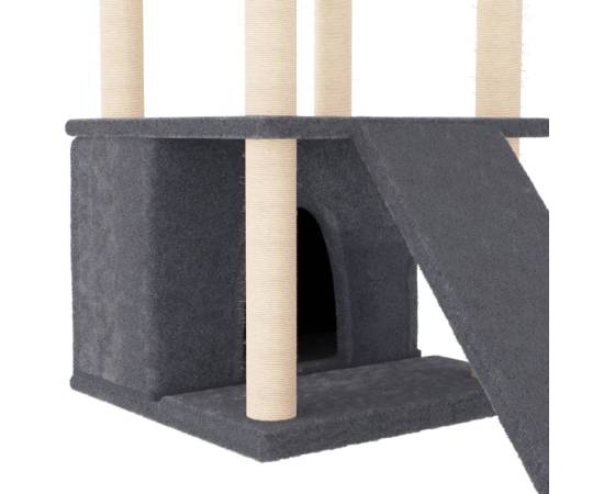 Ansamblu de pisici, stâlpi din funie sisal, gri închis, 133 cm, 7 image