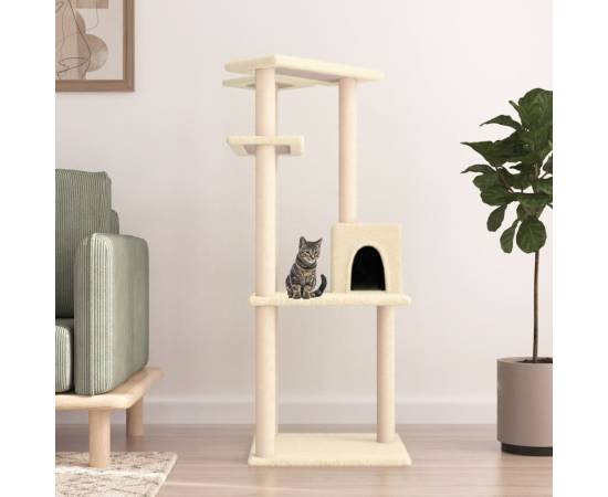 Ansamblu de pisici cu stâlpi din funie de sisal, crem, 123 cm