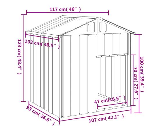 Casă câine & acoperiș gri deschis 117x103x123 oțel galvanizat, 5 image