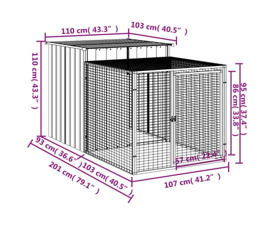 Coteț pui cu incintă gri deschis 110x201x110 cm oțel galvanizat, 5 image