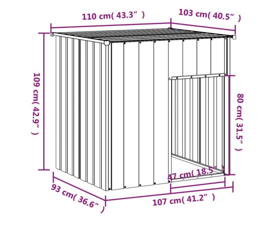 Cușcă câine cu acoperiș antracit 110x103x109 cm oțel galvanizat, 5 image