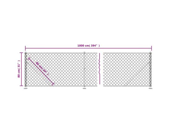 Gard plasă de sârmă cu bordură, argintiu, 0,8x10 m, 6 image