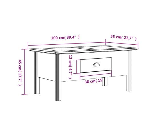 Măsuță de cafea bodo, alb, 100x55x45 cm, lemn masiv de pin, 8 image