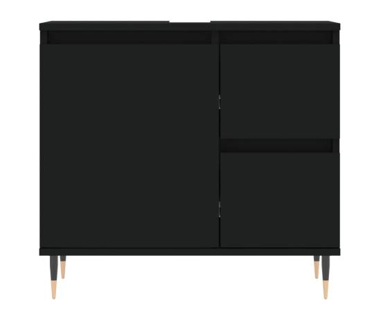 Set mobilier de baie, 3 piese, negru, lemn compozit, 10 image