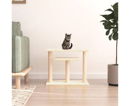 Stâlpi de zgâriat pentru pisici cu platforme, crem, 62,5 cm