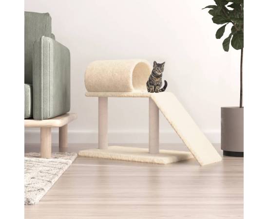Stâlpi zgâriere pentru pisici cu tunel și scară, crem, 55,5 cm
