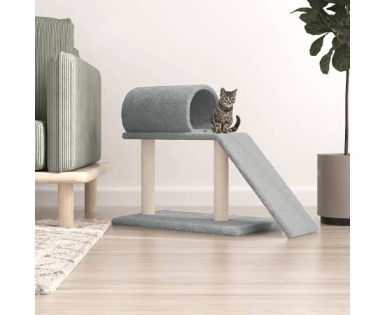 Stâlpi zgâriere pisici, cu tunel și scară, gri deschis, 55,5 cm