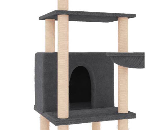 Ansamblu de pisici, stâlpi din funie sisal, gri închis, 132 cm, 6 image