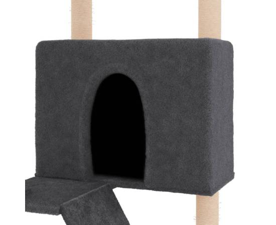 Ansamblu de pisici, stâlpi din funie sisal, gri închis, 143 cm, 6 image