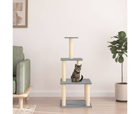 Ansamblu de pisici, stâlpi din funie sisal, gri deschis, 111 cm