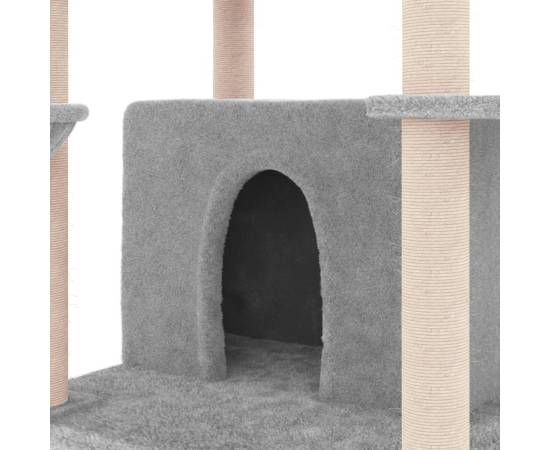 Ansamblu de pisici, stâlpi din funie sisal, gri deschis, 166 cm, 6 image