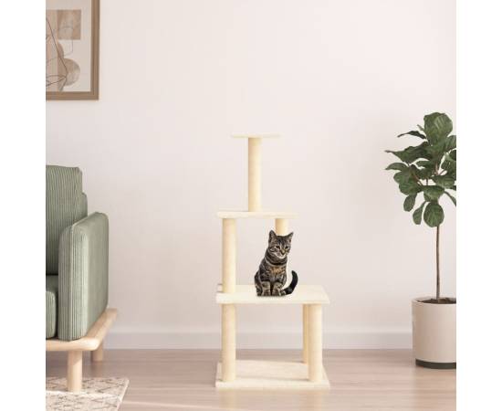 Ansamblu de pisici cu stâlpi din funie de sisal, crem, 111 cm