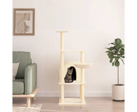 Ansamblu de pisici cu stâlpi din funie de sisal, crem, 132 cm