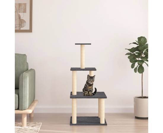 Ansamblu pisici, stâlpi din funie sisal, gri închis, 111 cm