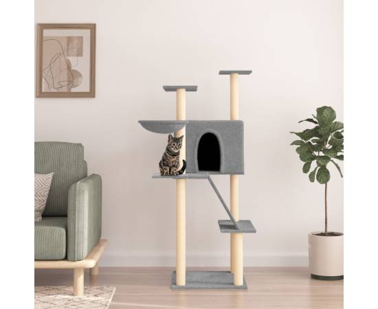 Ansamblu pisici, stâlpi din funie sisal, gri deschis, 143 cm