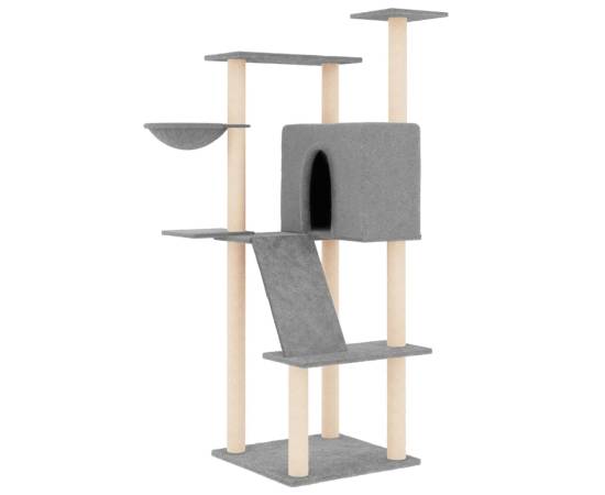 Ansamblu pisici, stâlpi din funie sisal, gri deschis, 143 cm, 2 image