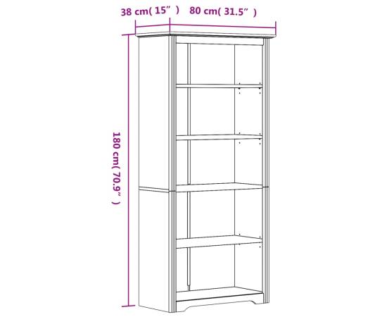 Bibliotecă bodo, alb, 80x38x180 cm, lemn masiv pin, 5 rafturi, 6 image