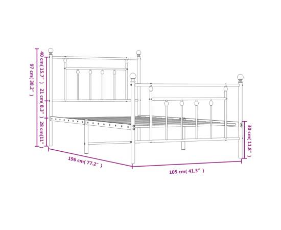 Cadru pat metalic cu tăblii de cap/picioare, negru, 100x190 cm, 10 image