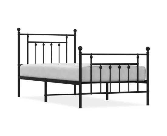 Cadru pat metalic cu tăblii de cap/picioare, negru, 90x190 cm, 2 image