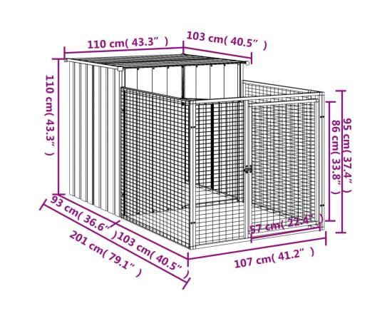 Cușcă câine cu țarc antracit 110x201x110 cm oțel galvanizat, 5 image