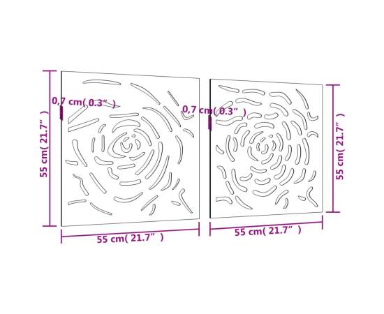 Decor de perete 2 buc. 55x55 cm model trandafiri oțel corten, 8 image