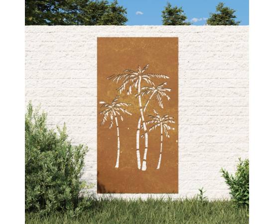 Decor de perete de grădină 105x55 cm design palmier oțel corten