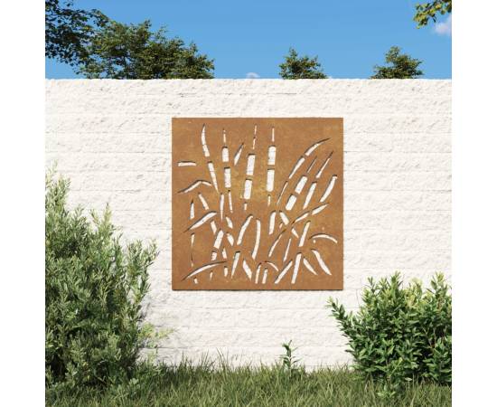 Decor perete de grădină 55x55 cm, design iarba , oțel corten