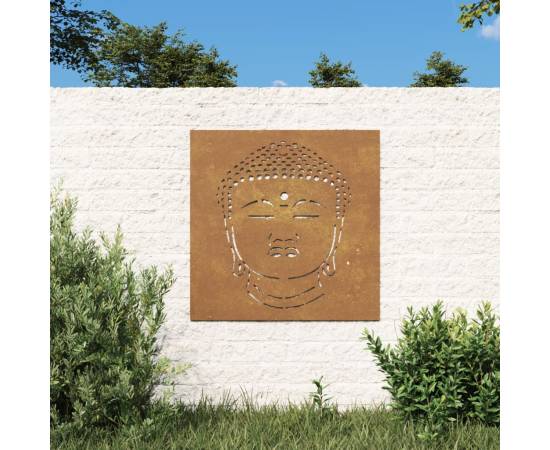 Decor perete de grădină 55x55 cm design cap buddha oțel corten