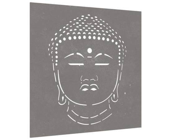 Decor perete de grădină 55x55 cm design cap buddha oțel corten, 3 image