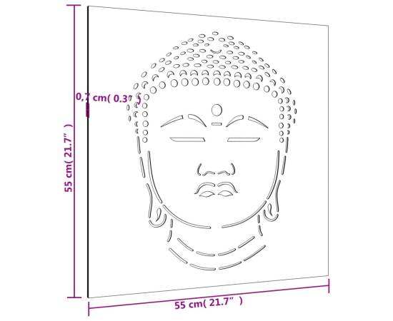Decor perete de grădină 55x55 cm design cap buddha oțel corten, 8 image