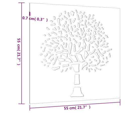 Decor perete de grădină 55x55 cm design copac oțel corten, 8 image