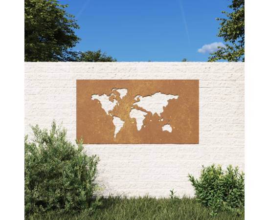 Decor perete grădină 105x55 cm design harta lumii oțel corten