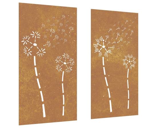 Decor perete grădină 2 buc. 105x55 cm design flori oțel corten, 2 image