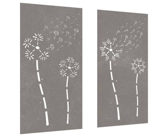 Decor perete grădină 2 buc. 105x55 cm design flori oțel corten, 3 image