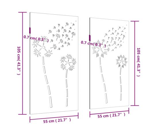 Decor perete grădină 2 buc. 105x55 cm design flori oțel corten, 8 image