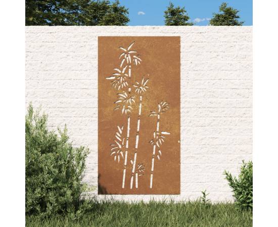 Decorație perete de grădină 105x55 cm design bambus oțel corten