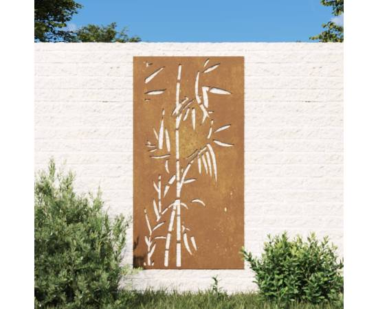 Decorație perete de grădină 105x55 cm design bambus oțel corten